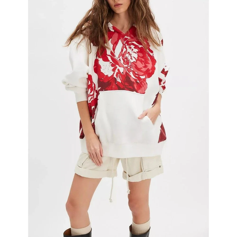 Free People We The Free It's A Vibe Placed Print Hoodie Top Oversized S 288598